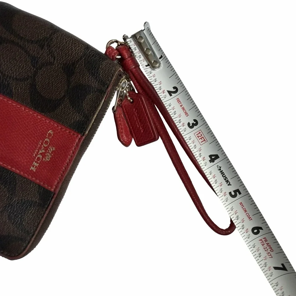 Coach Large Corner Zip Canvas Leather‎ Monogram Wristlet Brown Red Wallet F54629